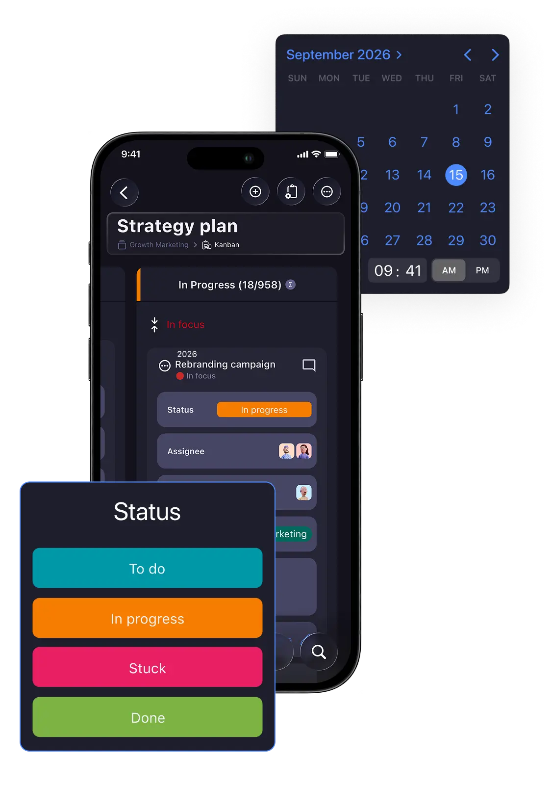 Strategy plan with calendar in Plaky app
