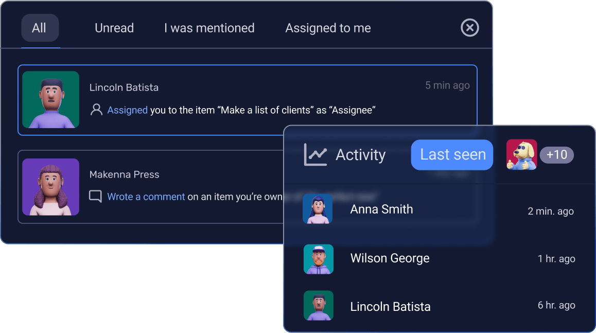 Monitor team activity through log & notifications