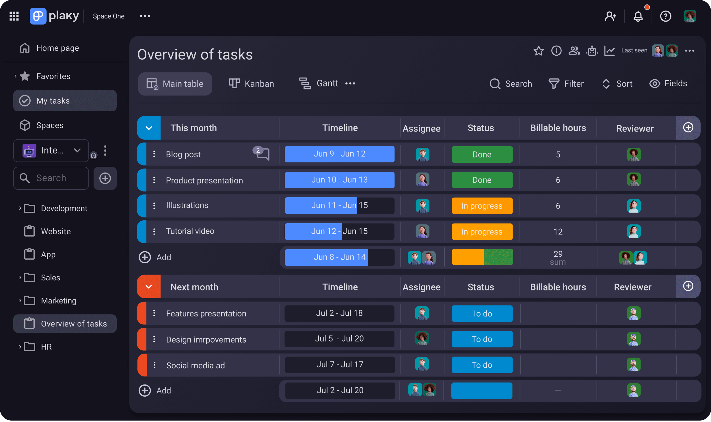 Plaky project and task management screenshot