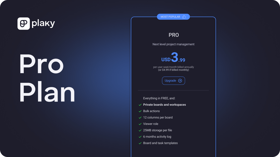 Plaky project and task management screenshot