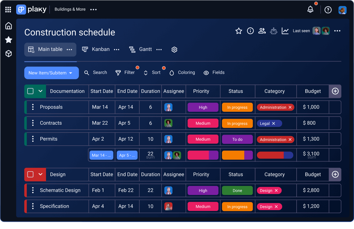 Construction schedule template