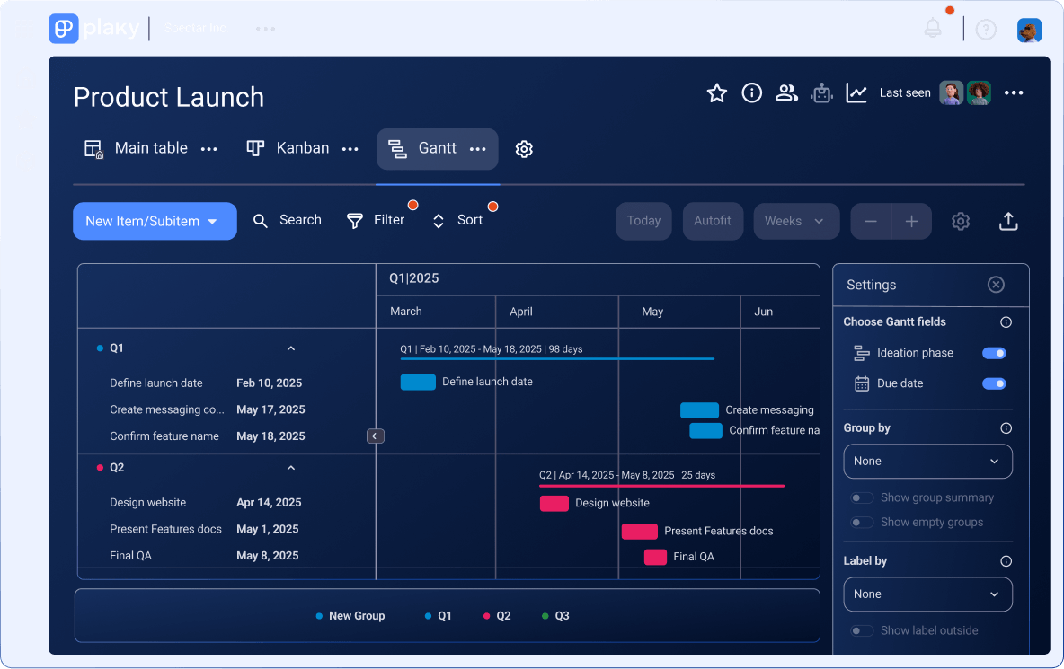 Plaky administration screenshot