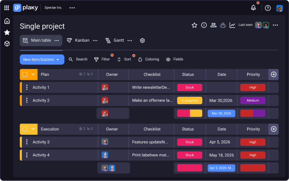 Stay up to date in Plaky