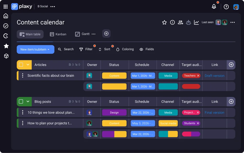 Content calendar template 