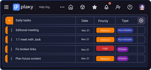 Tareas diarias en Plaky