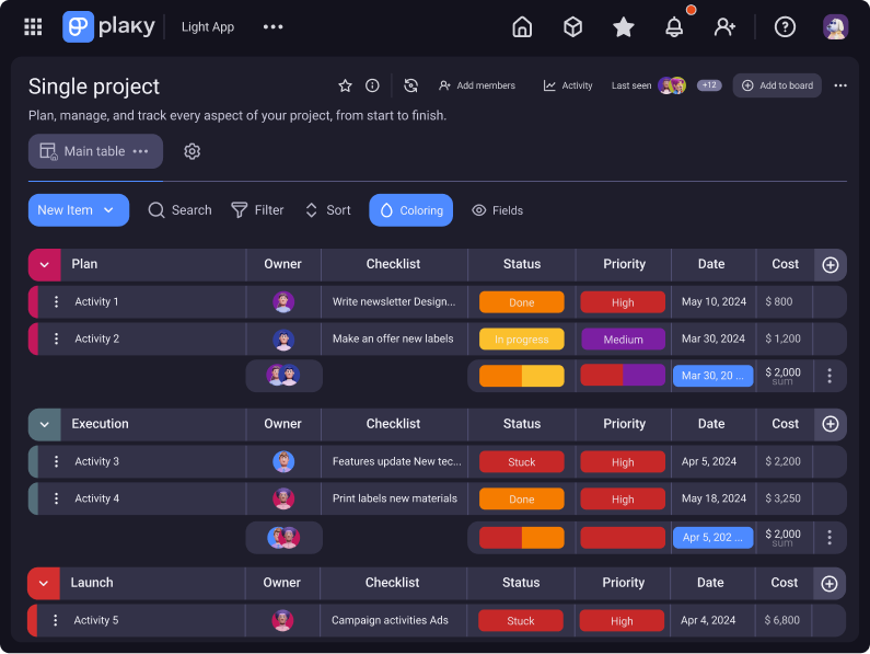 Plaky task management screenshot