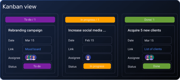 Plaky task management screenshot