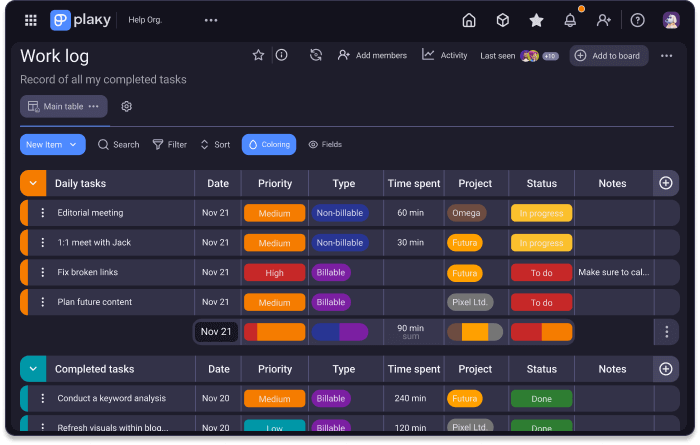 Work log template