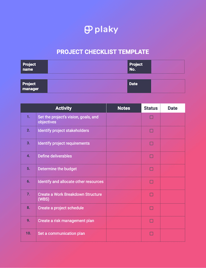 Project checklist template