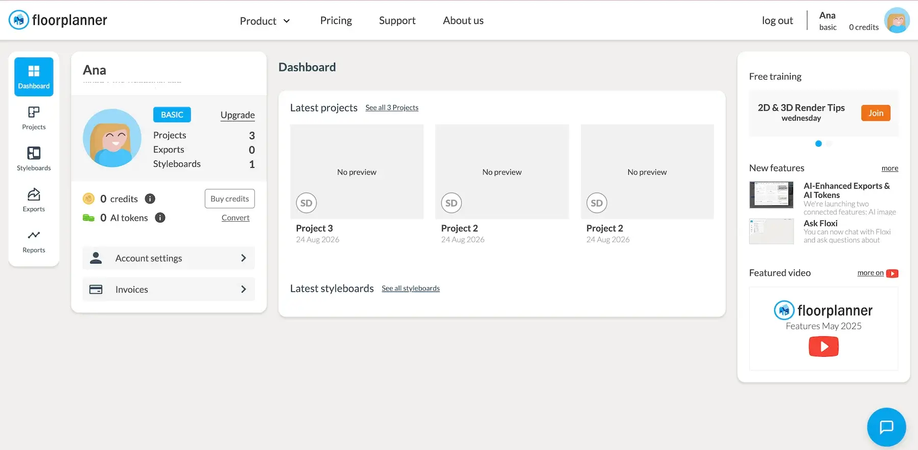 A dashboard in Floorplanner