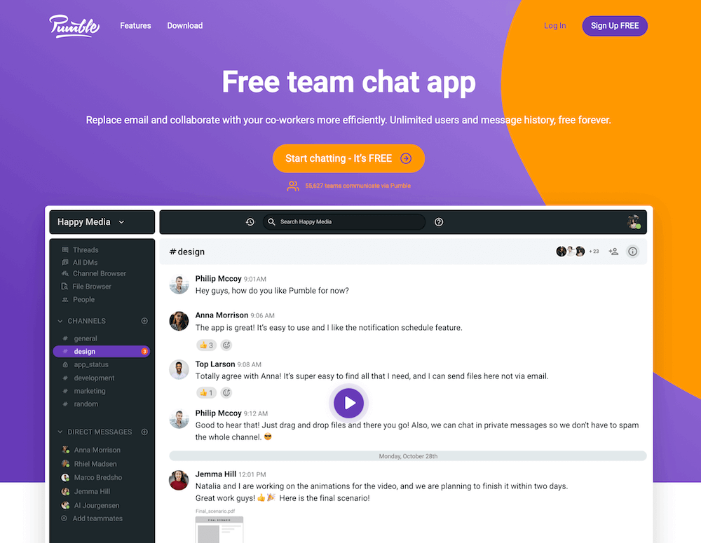 An example of a free team chat app