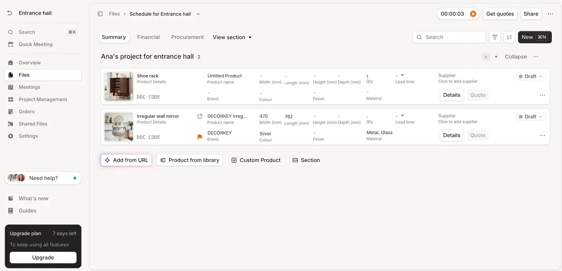 An example of a schedule in Programa