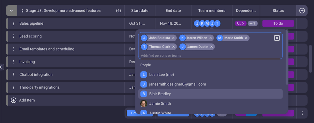 Assigning tasks to team members in Plaky