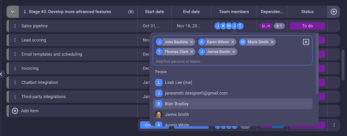 Assigning tasks to team members in Plaky