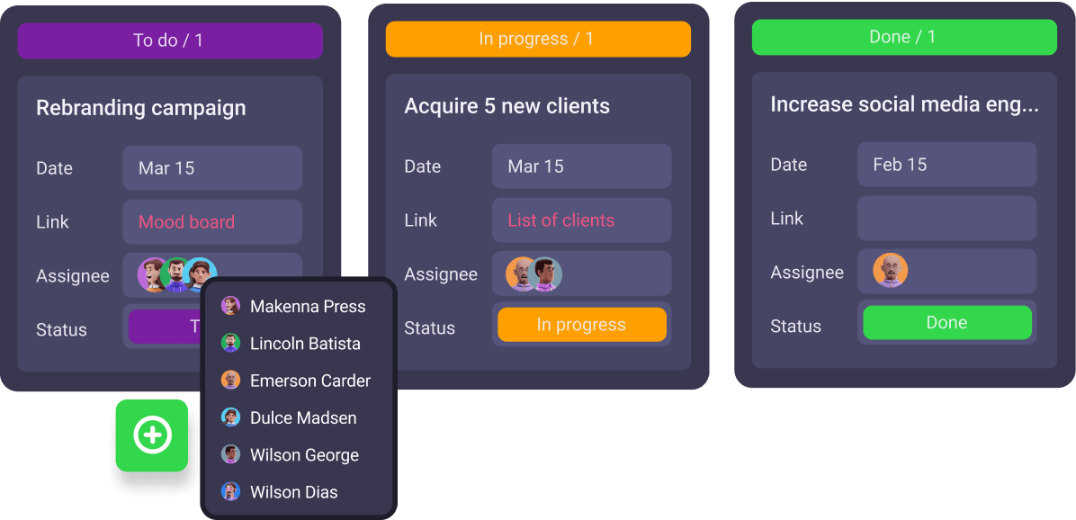 Assigning tasks to team members in Plaky