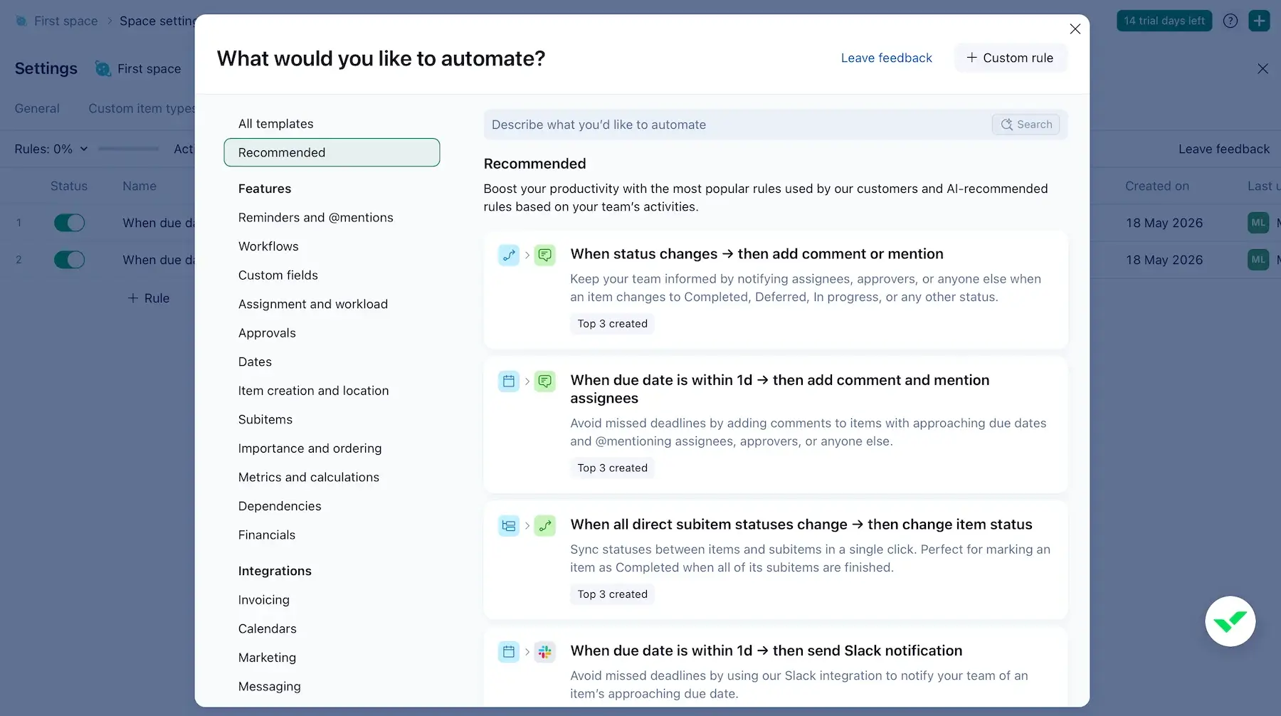 Automation templates in Wrike