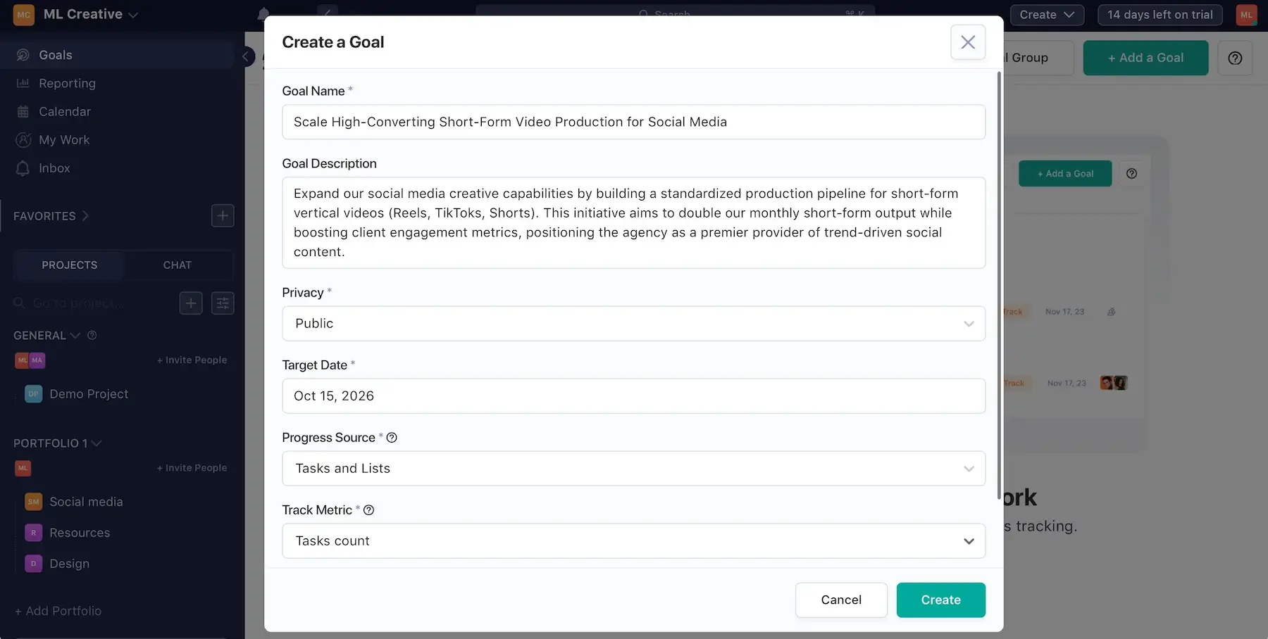 Creating a goal in Nifty