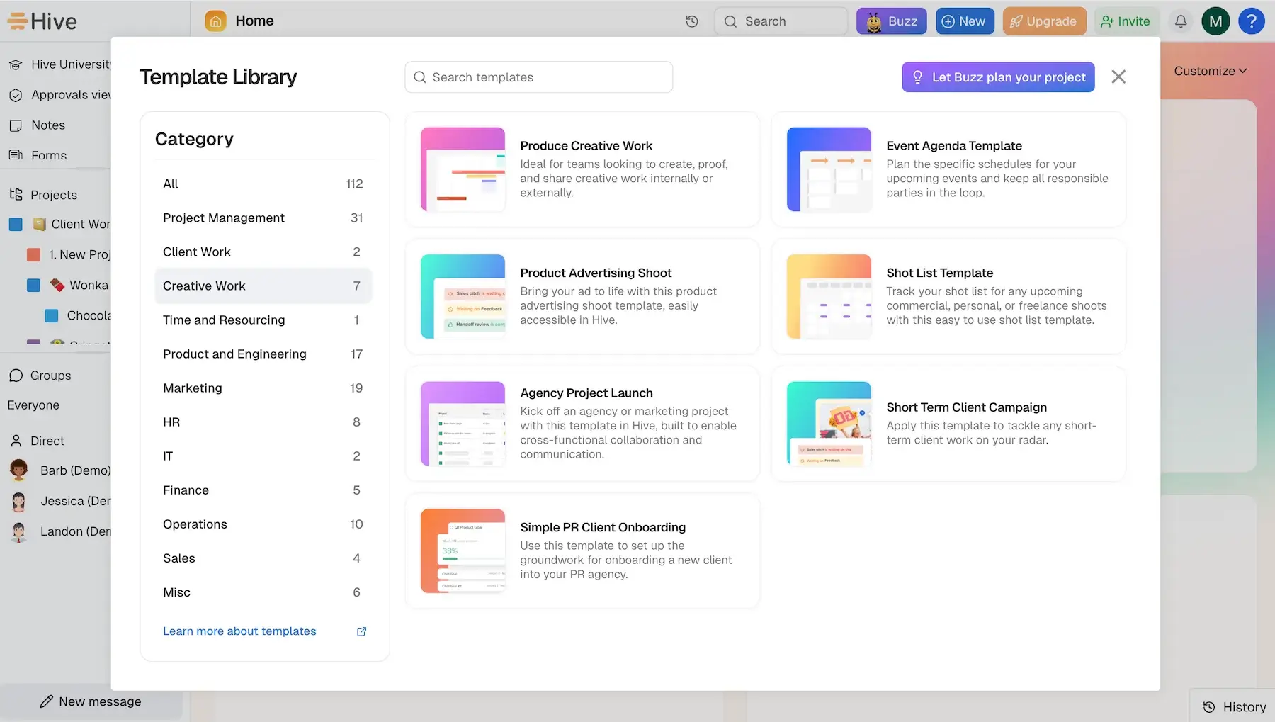 Creative work templates in Hive