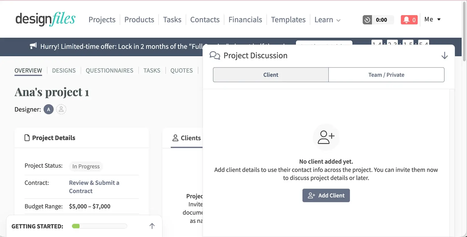 In-app project discussion panel in DesignFiles
