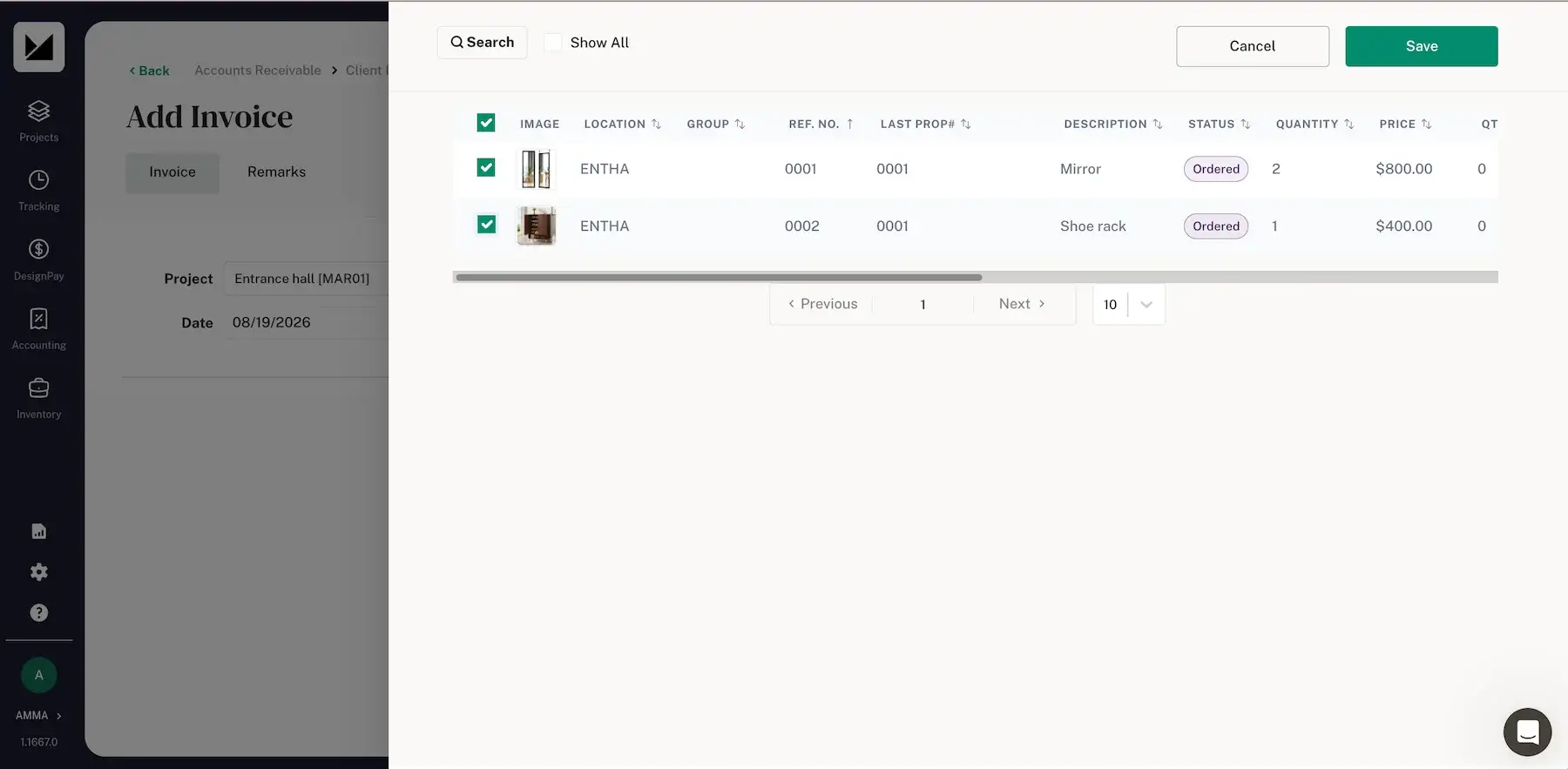 Invoicing in Design Manager