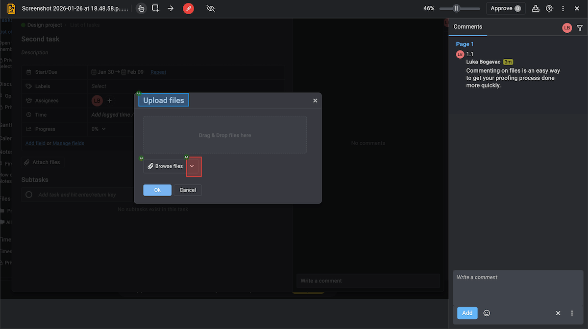 Comments and files in ProofHub