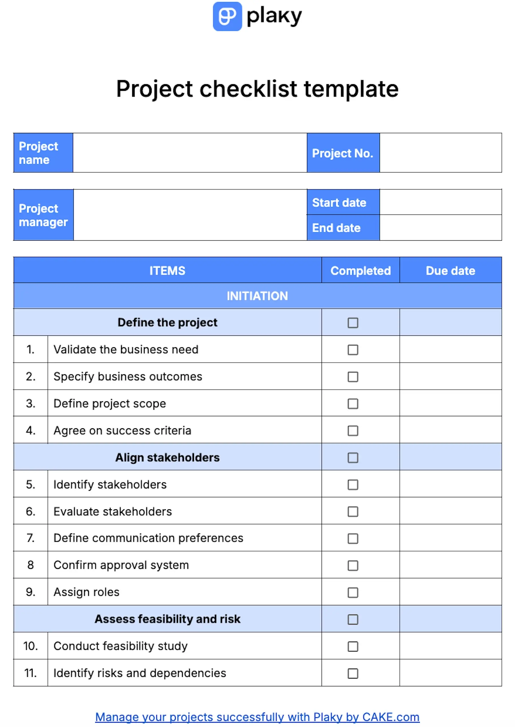 Project checklist template