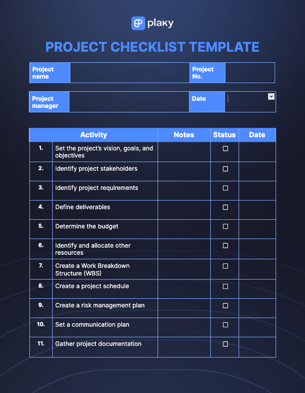 Project checklist template page 1