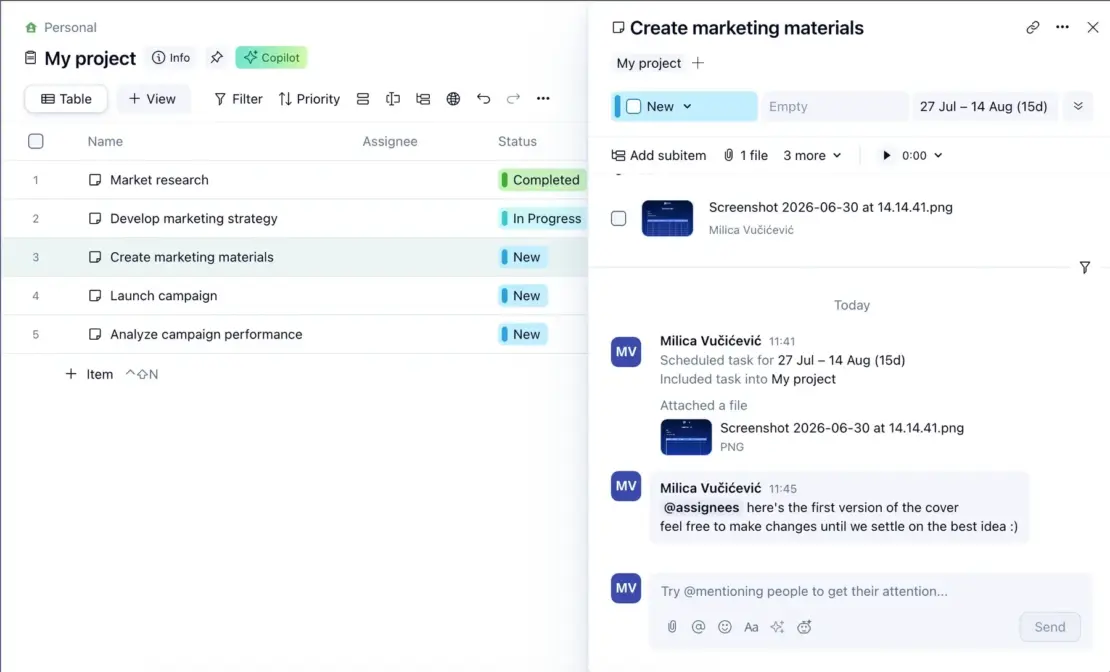 Leaving comments under tasks in Wrike
