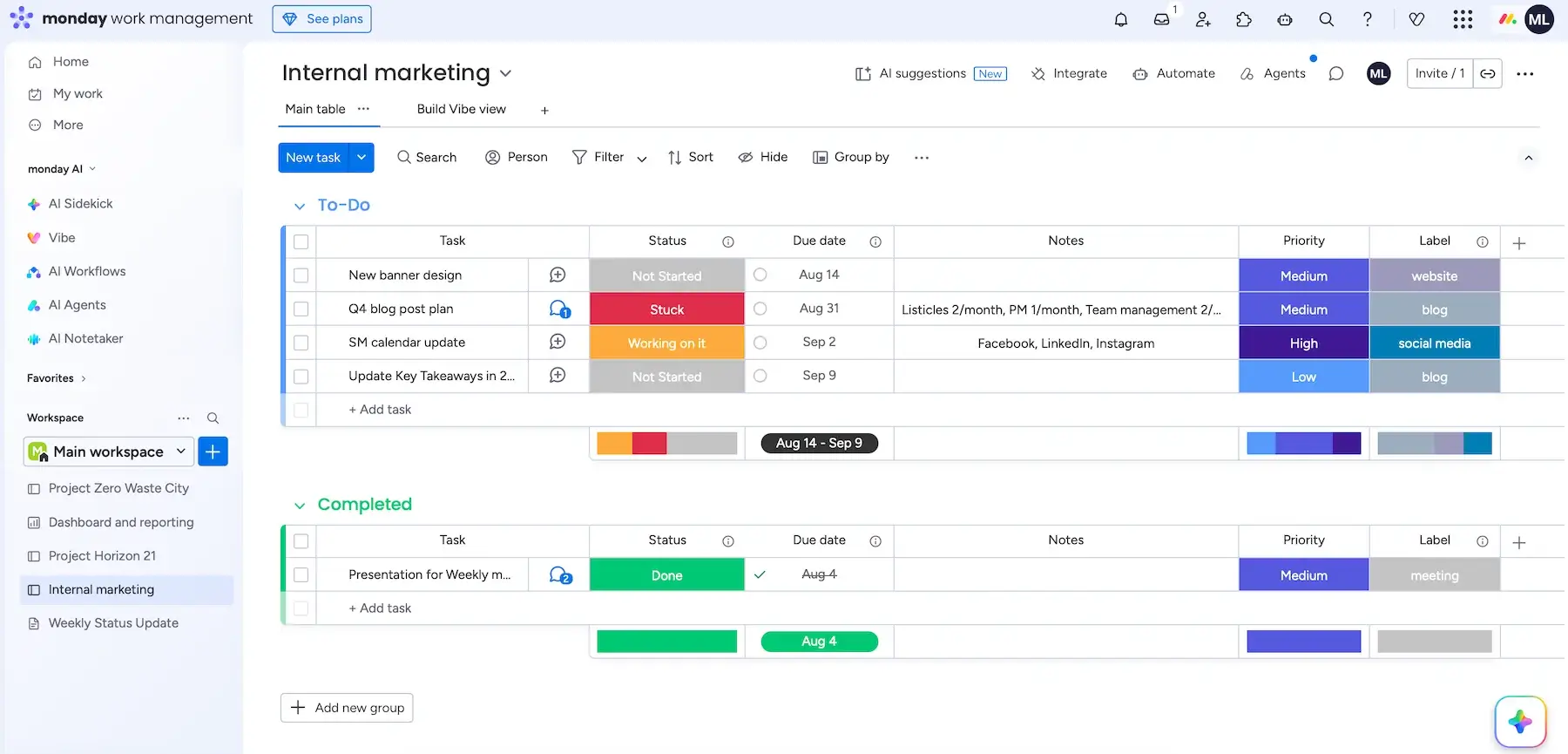 monday.com's UI