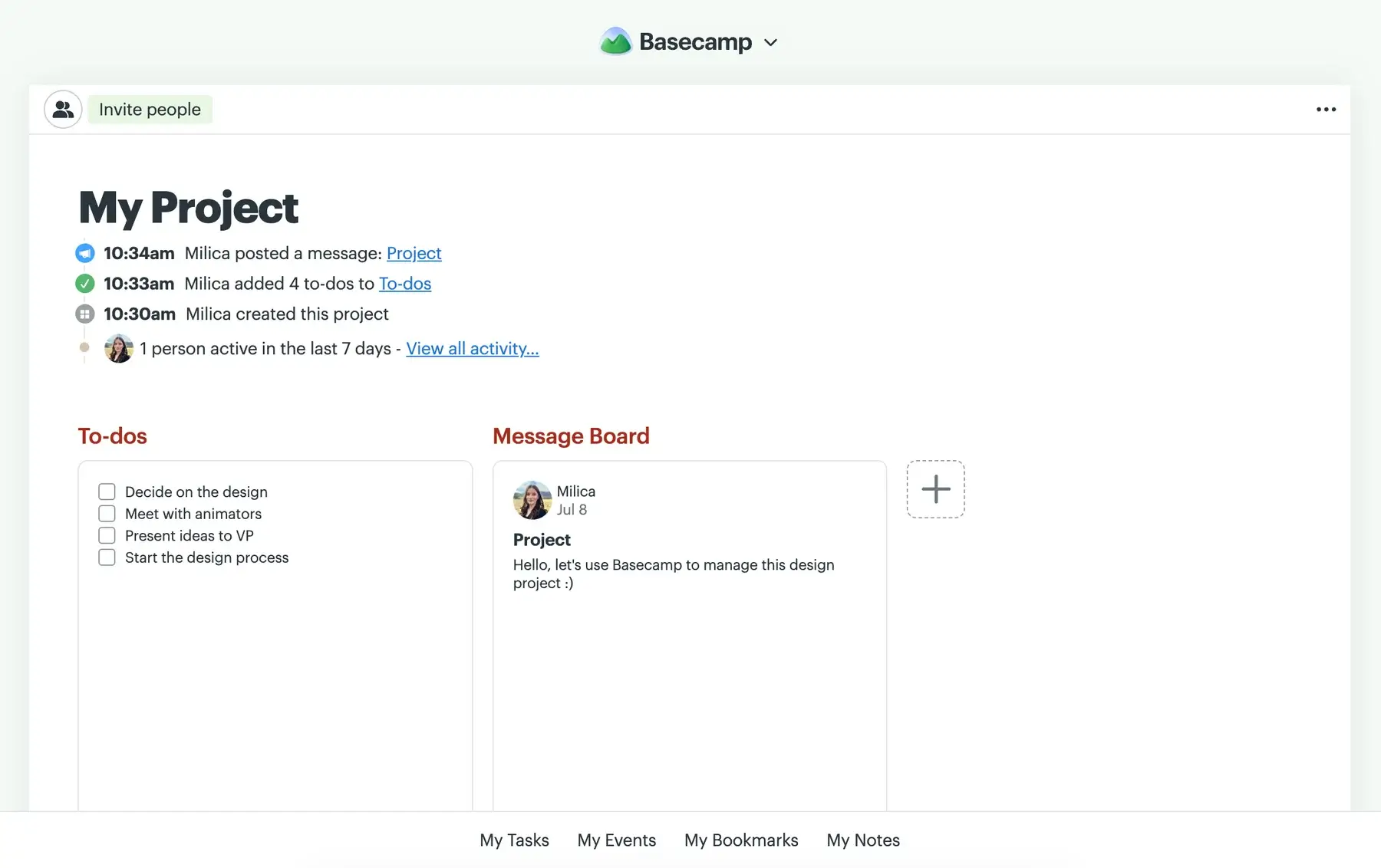 Project overview in Basecamp