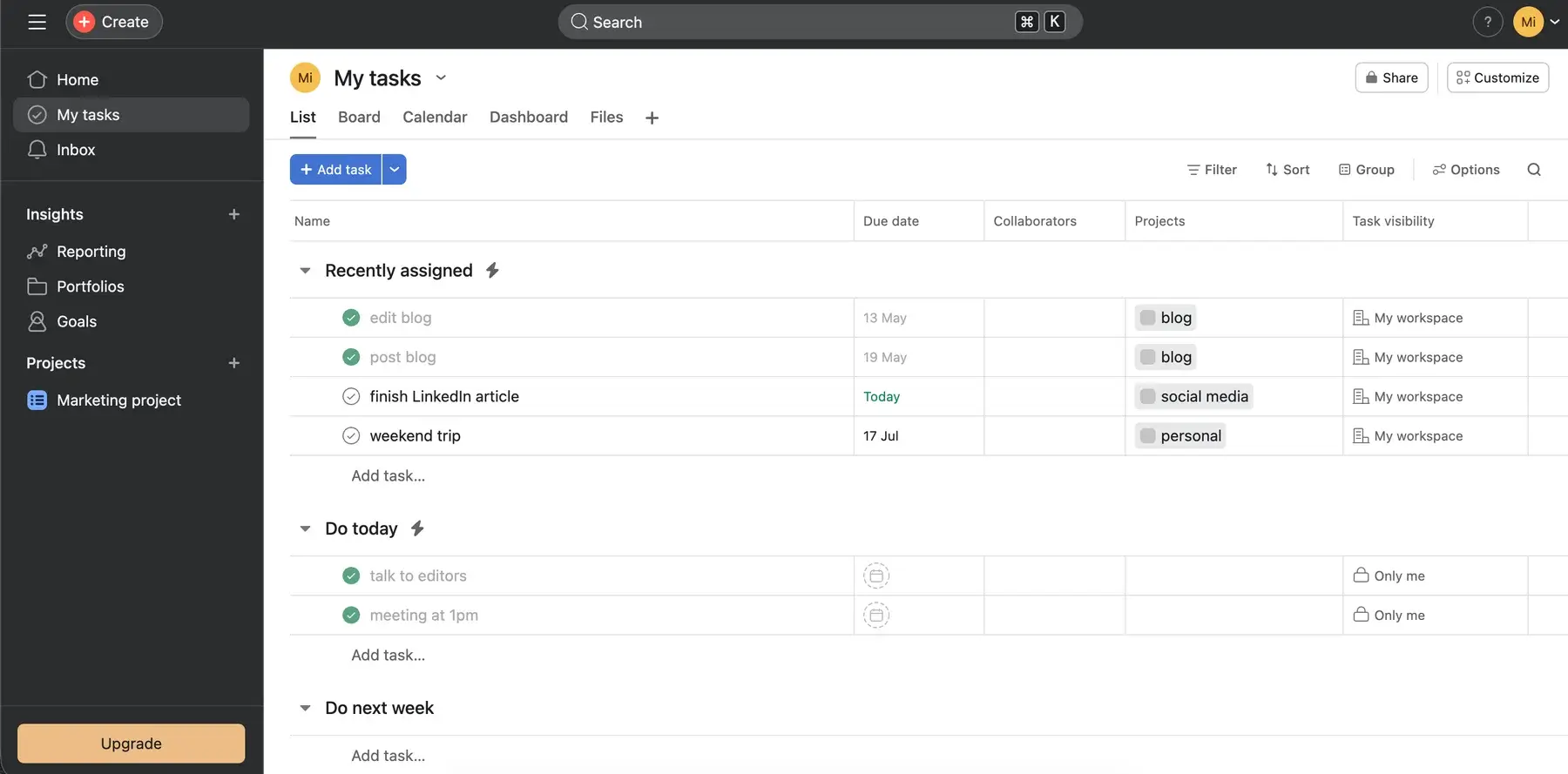 Tasks and to-dos in Asana