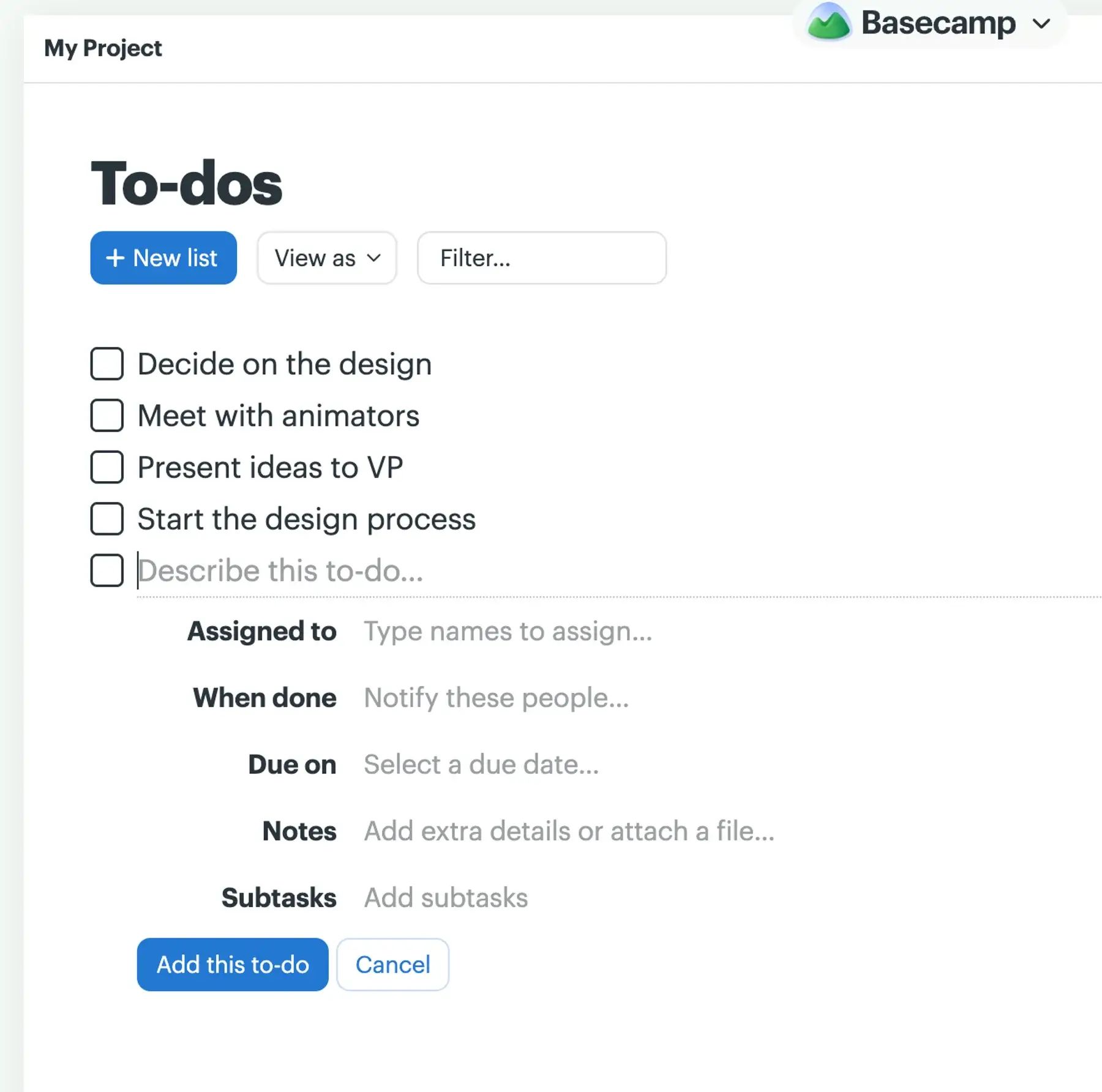 To-do list shown in Basecamp
