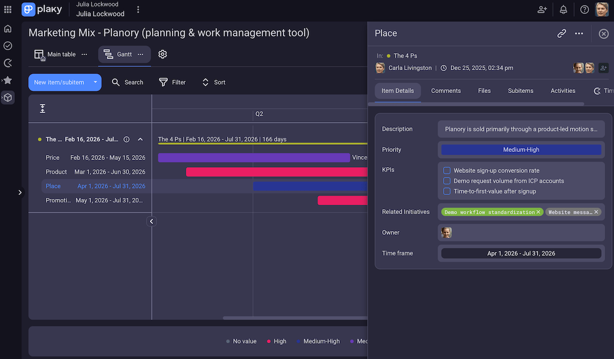Using Plaky's Gantt chart view for devising a marketing strategy