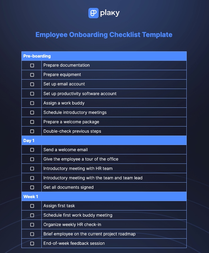 Employee onboarding checklist template