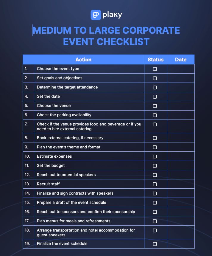 Medium to large corporate event checklist template