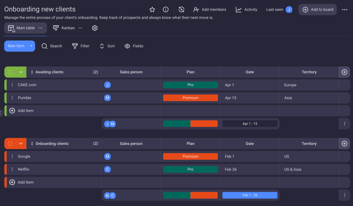 Onboarding a new client in Plaky