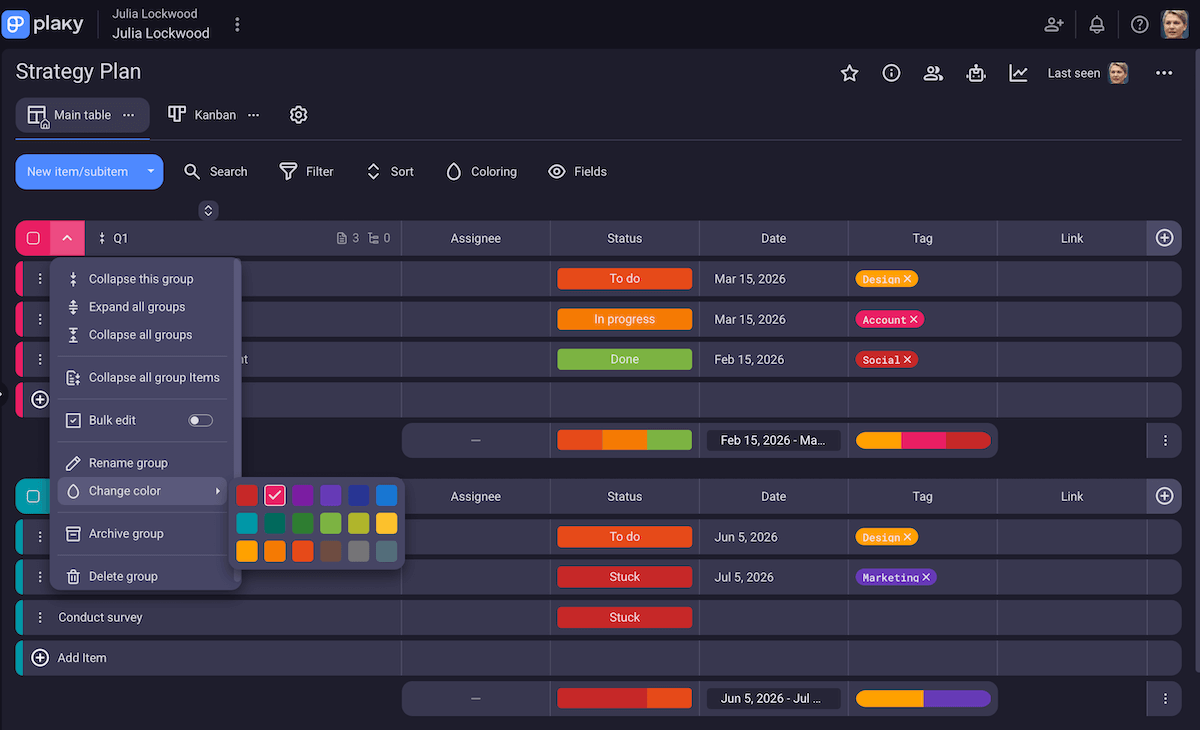 Customization in Plaky templates