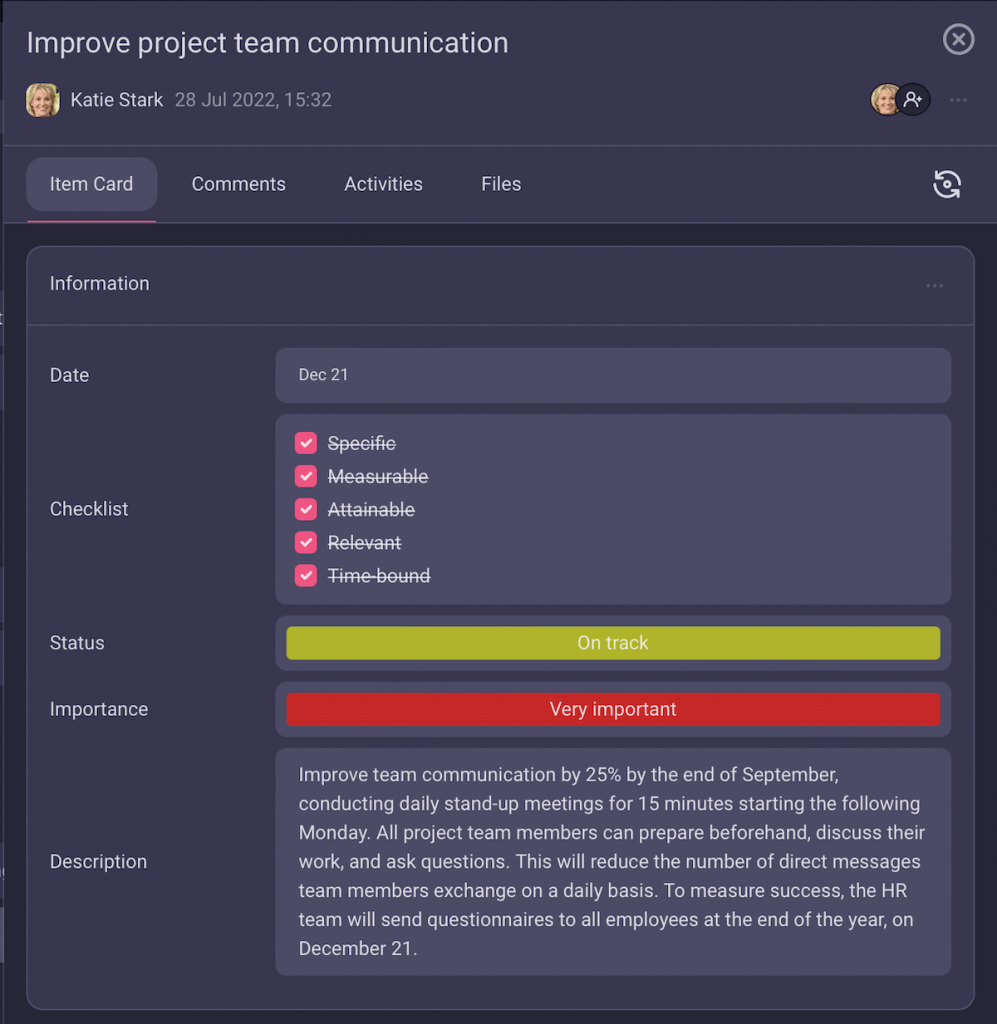 S.M.A.R.T. project manager goal - Improve project team communication