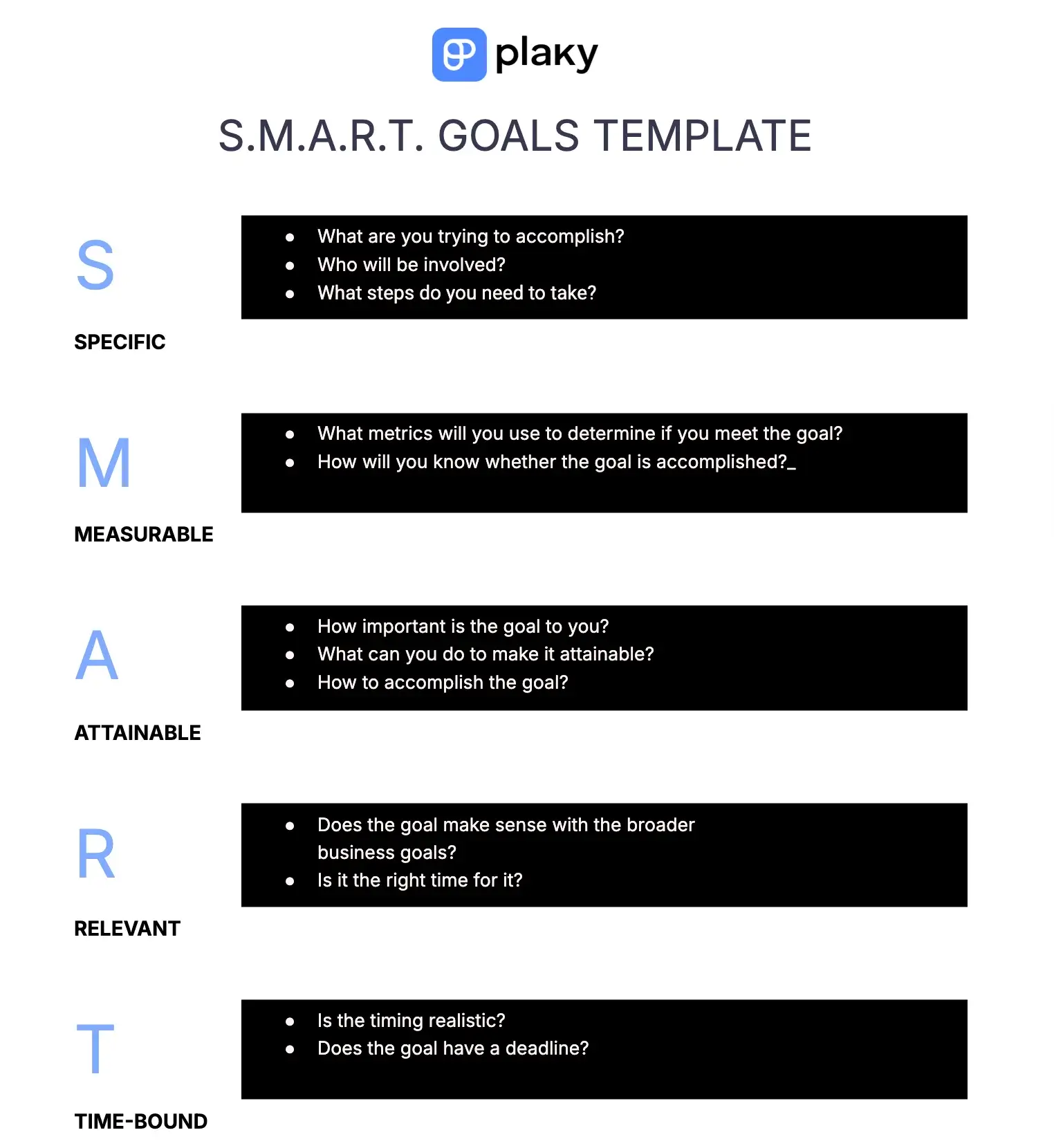 SMART goals template by Plaky