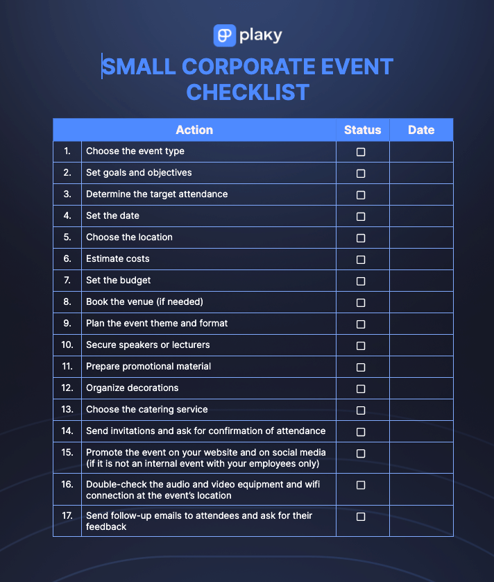 Small corporate event checklist template
