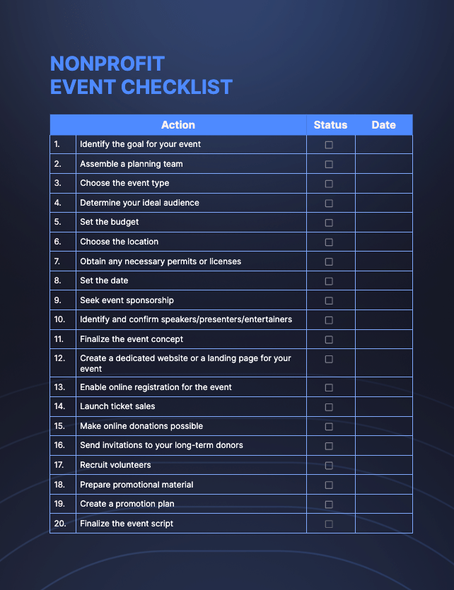 Nonprofit event checklist