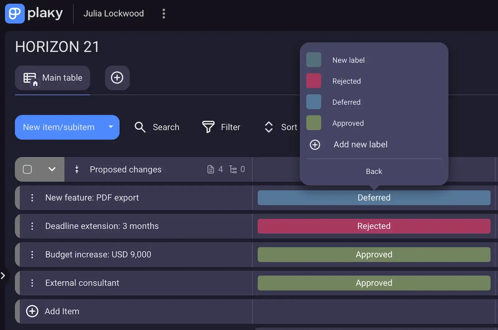 Custom approval statuses in Plaky
