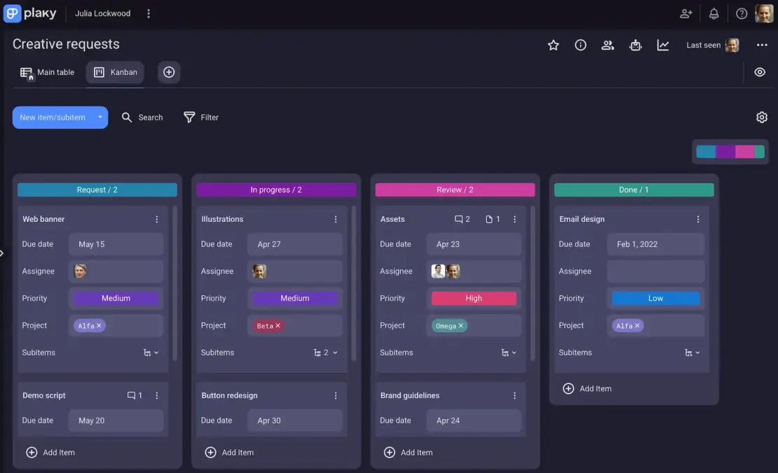 Plaky's Kanban view
