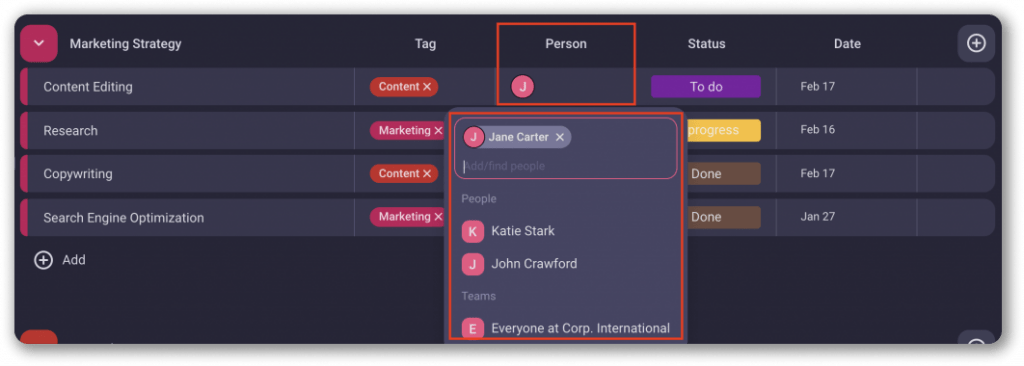 In Plaky, you can assign a person to a particular task