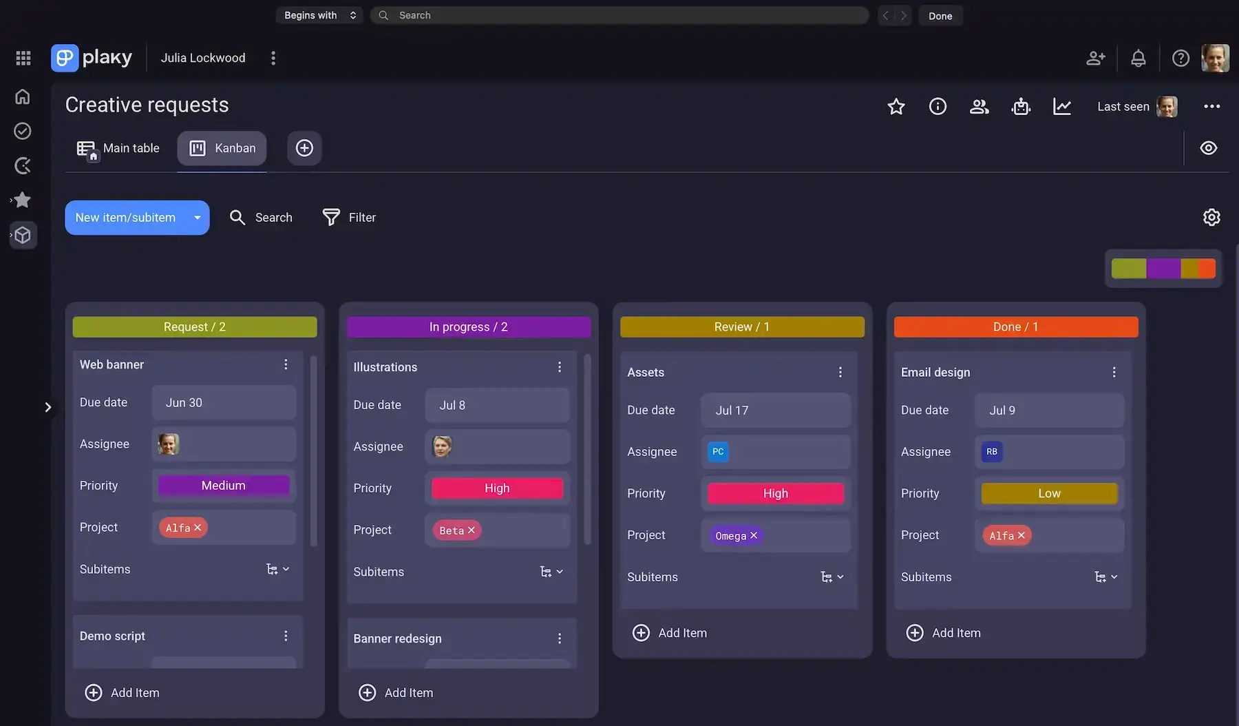 Using Kanban view in Plaky for multi-step workflows