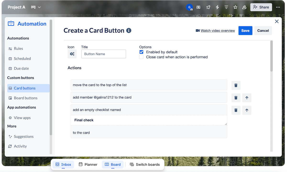 Card button in Trello