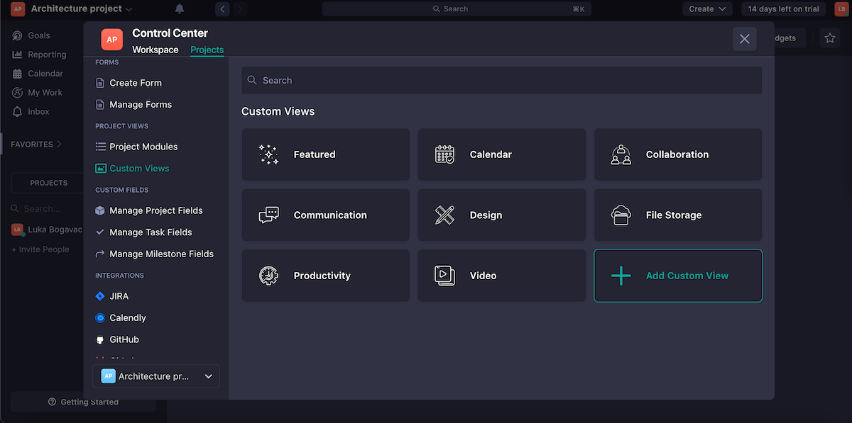 Custom views in Nifty project management software
