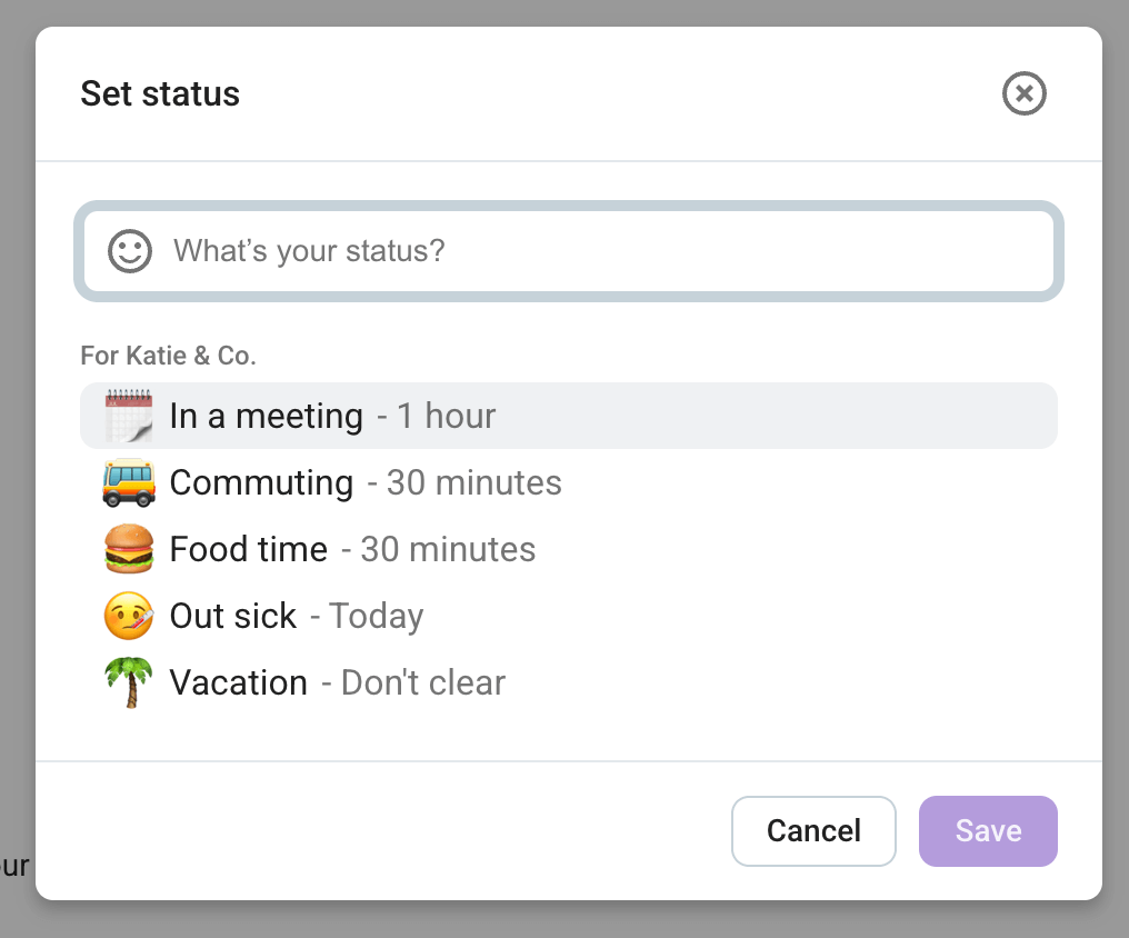 Customized status in Pumble