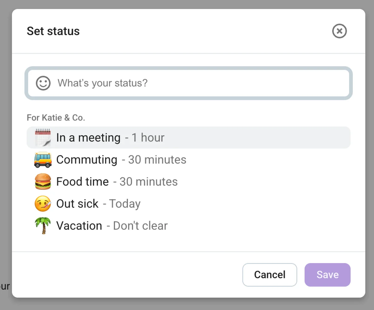 Setting a customized status in Pumble