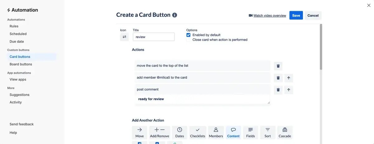 Creating a card button in Trello